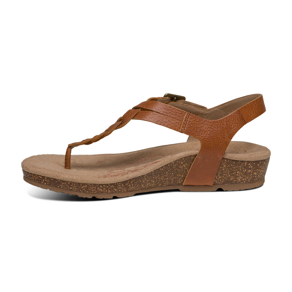 Aetrex Women's Harper Adjustable Slingback Thong Sandals - Cognac | USA 5URRV7G